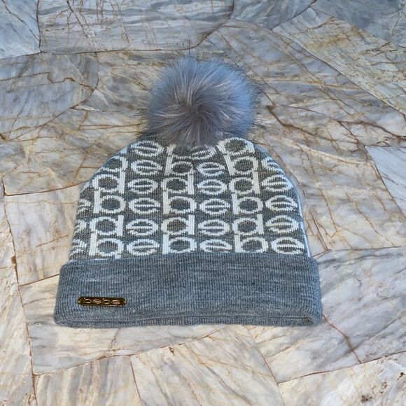 BEBE  Hat ‎ Gray/White with Logo Beanie Pom Ski One Size main image 10